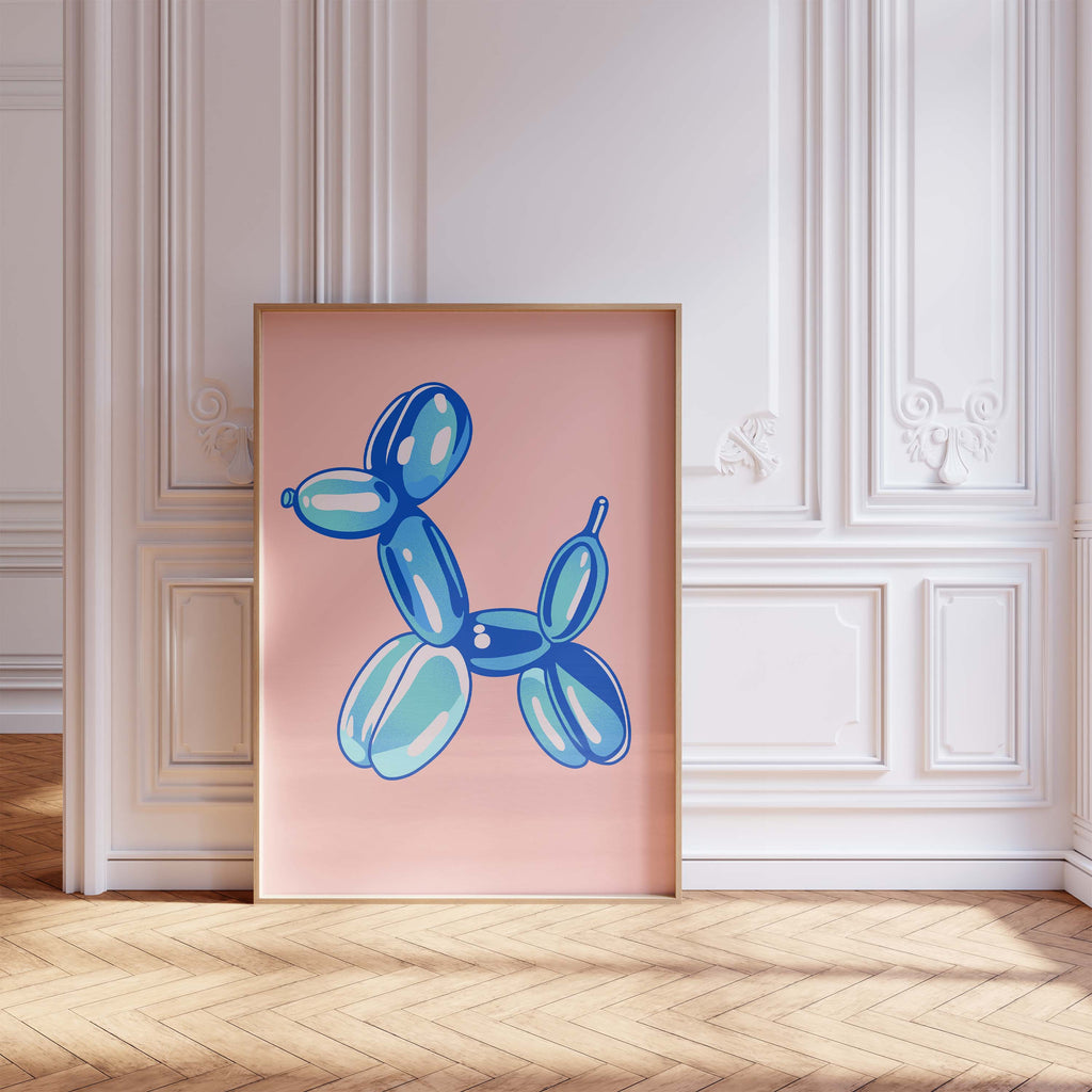 Balloon Dog Poster · Blauer Hund Skulptur · Pop Art Ästhetik · Minimalistisches Design · Rosa Hintergrund · Print ohne Rahmen