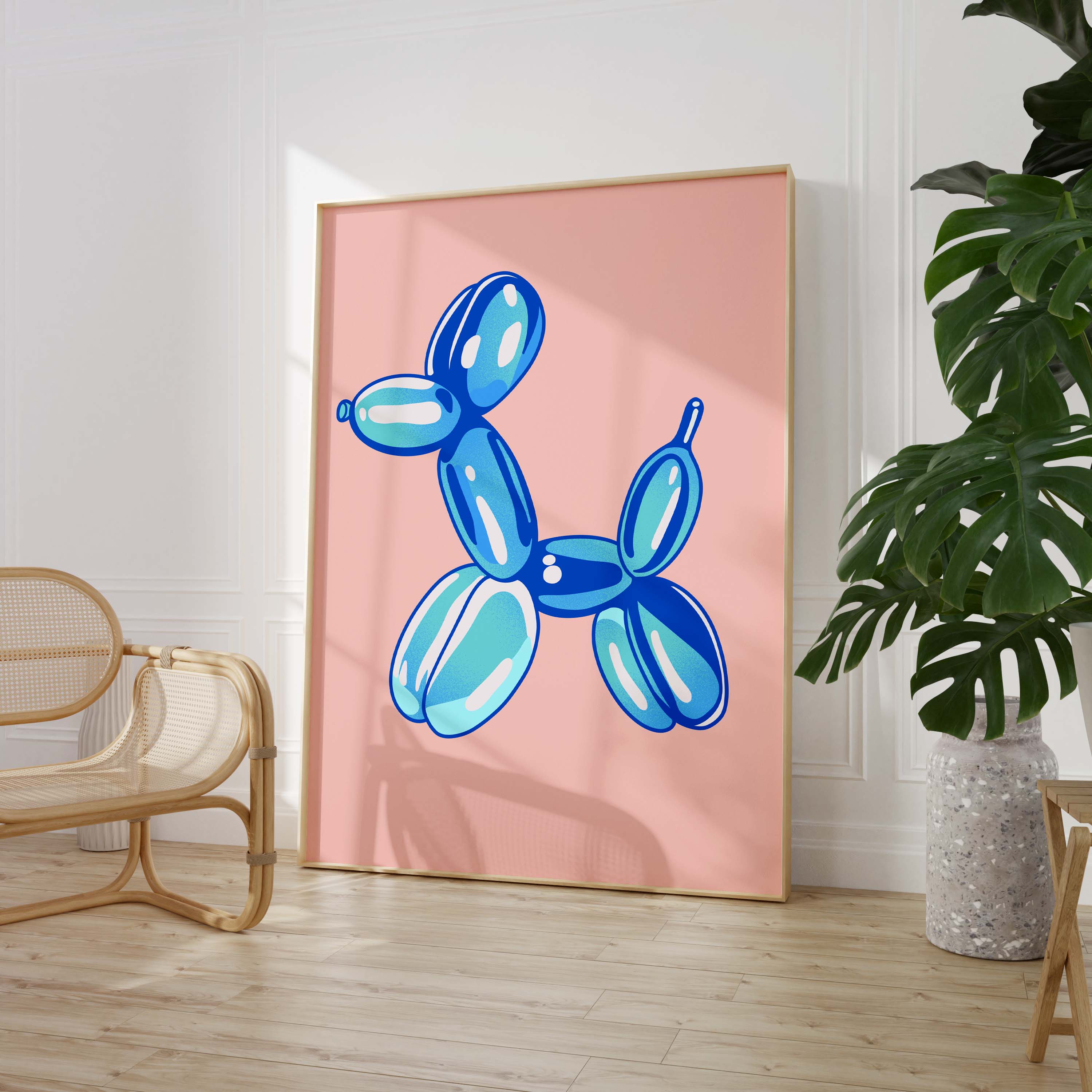 Balloon Dog Poster · Blauer Hund Skulptur · Pop Art Ästhetik · Minimalistisches Design · Rosa Hintergrund · Print ohne Rahmen