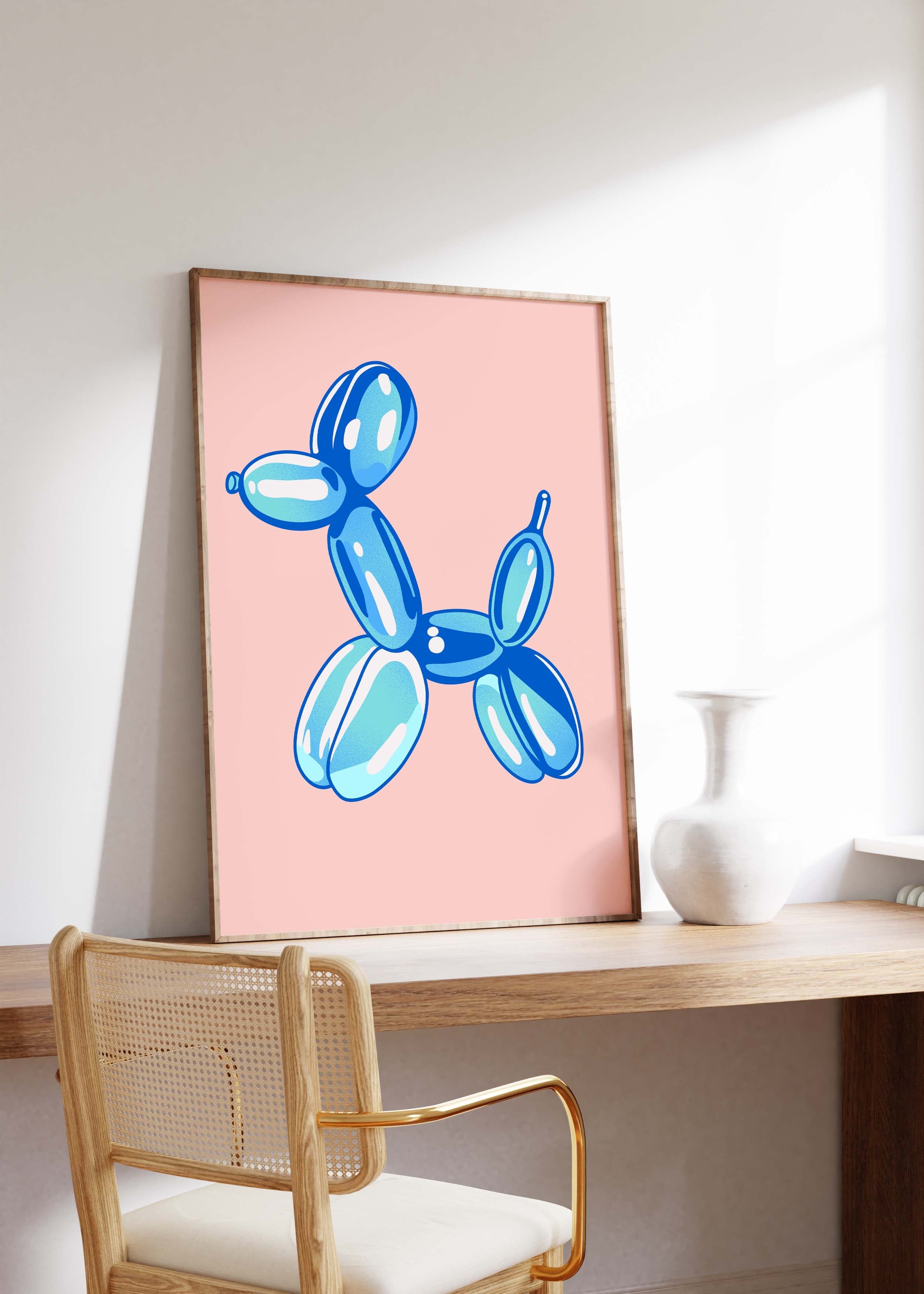 Balloon Dog Poster · Blauer Hund Skulptur · Pop Art Ästhetik · Minimalistisches Design · Rosa Hintergrund · Print ohne Rahmen