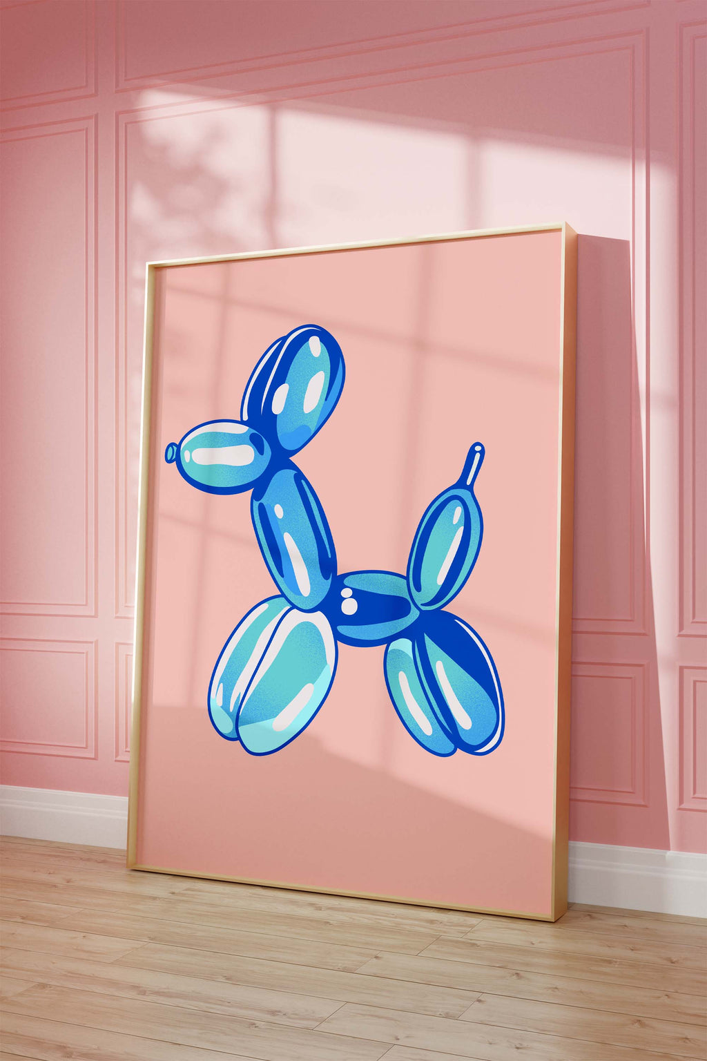 Balloon Dog Poster · Blauer Hund Skulptur · Pop Art Ästhetik · Minimalistisches Design · Rosa Hintergrund · Print ohne Rahmen