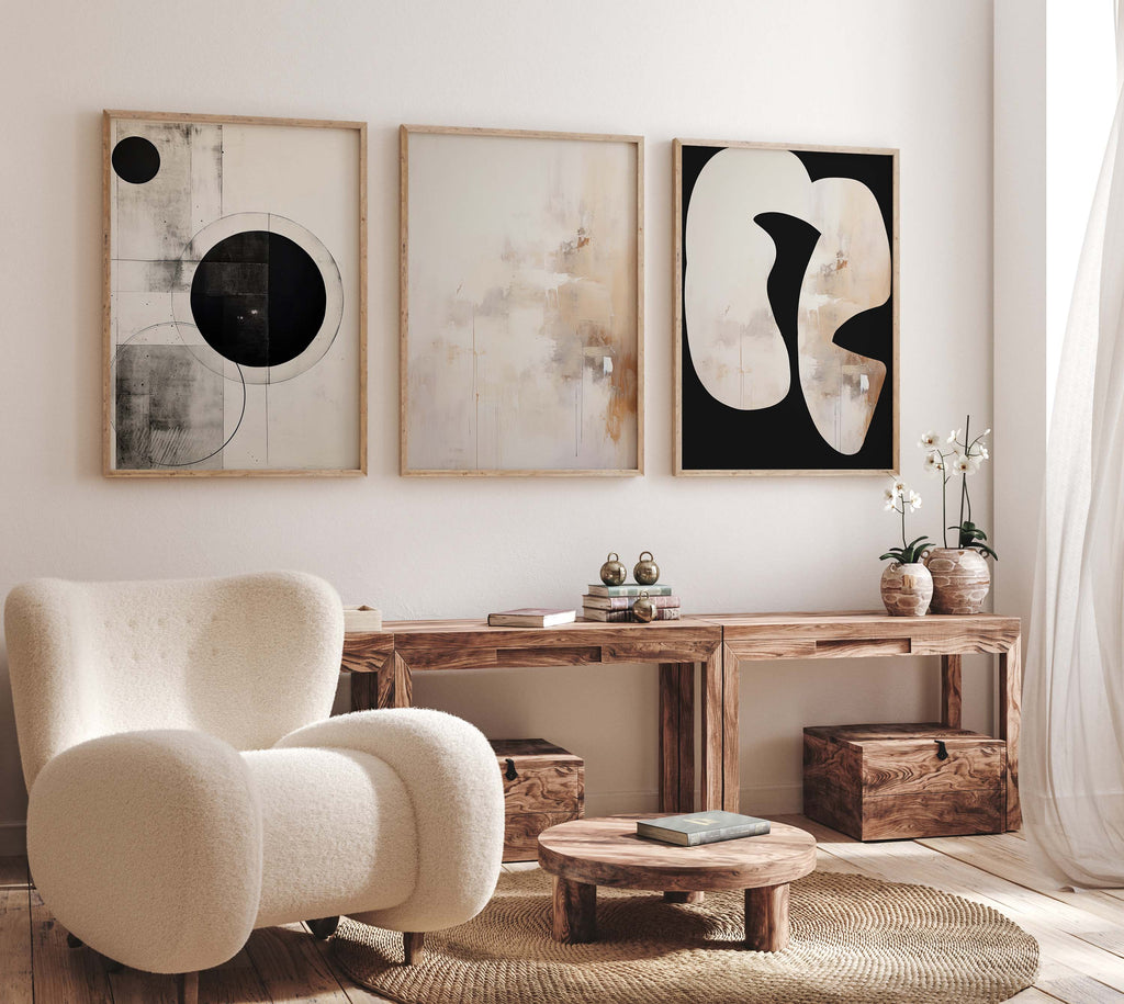 Geometrische Abstrakte Poster · Geschenkidee · Moderne Schwarz Beige Wandkunst mit Minimalistischem Design · Print ohne Rahmen