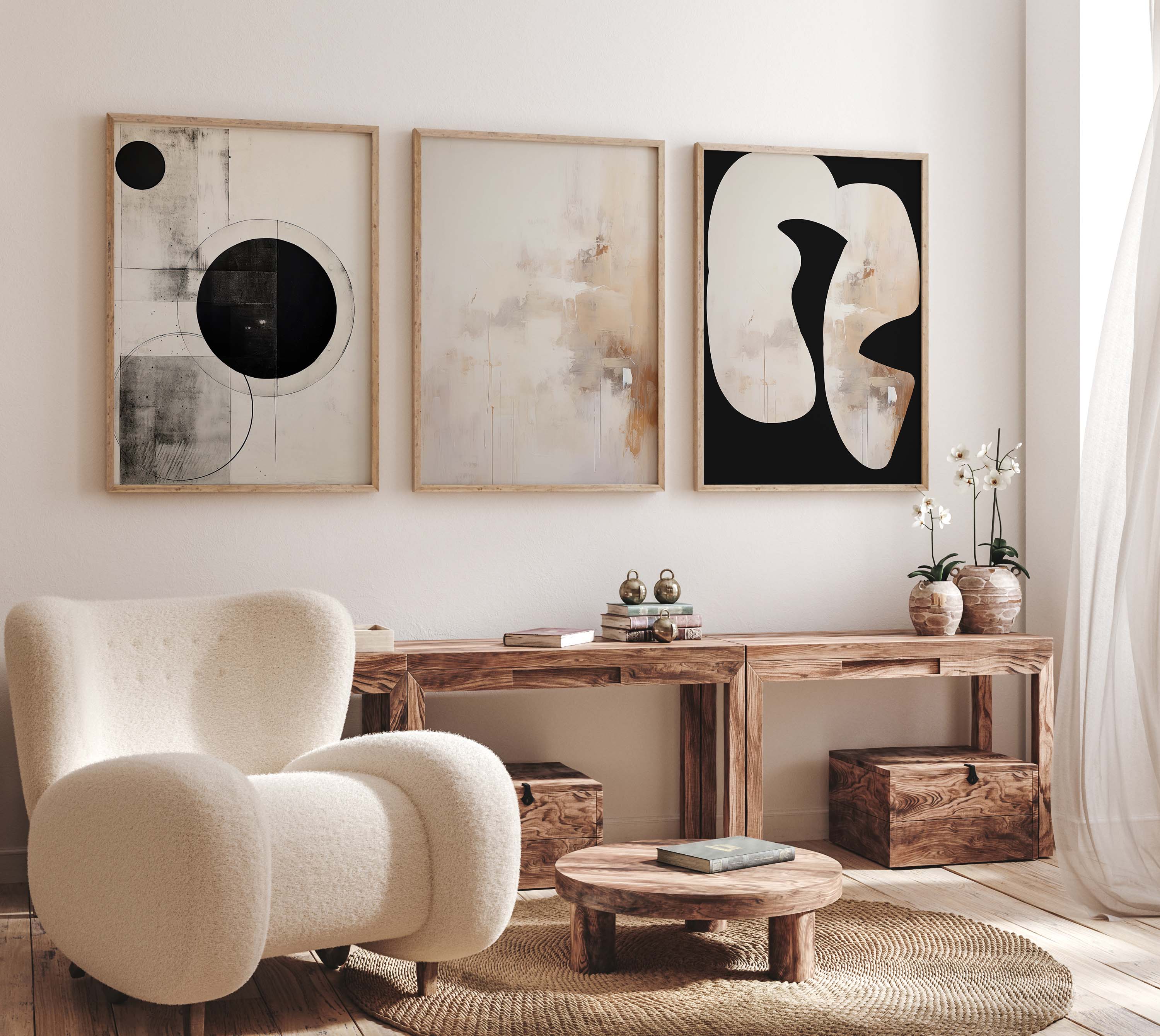 Geometrische Abstrakte Poster · Geschenkidee · Moderne Schwarz Beige Wandkunst mit Minimalistischem Design · Print ohne Rahmen