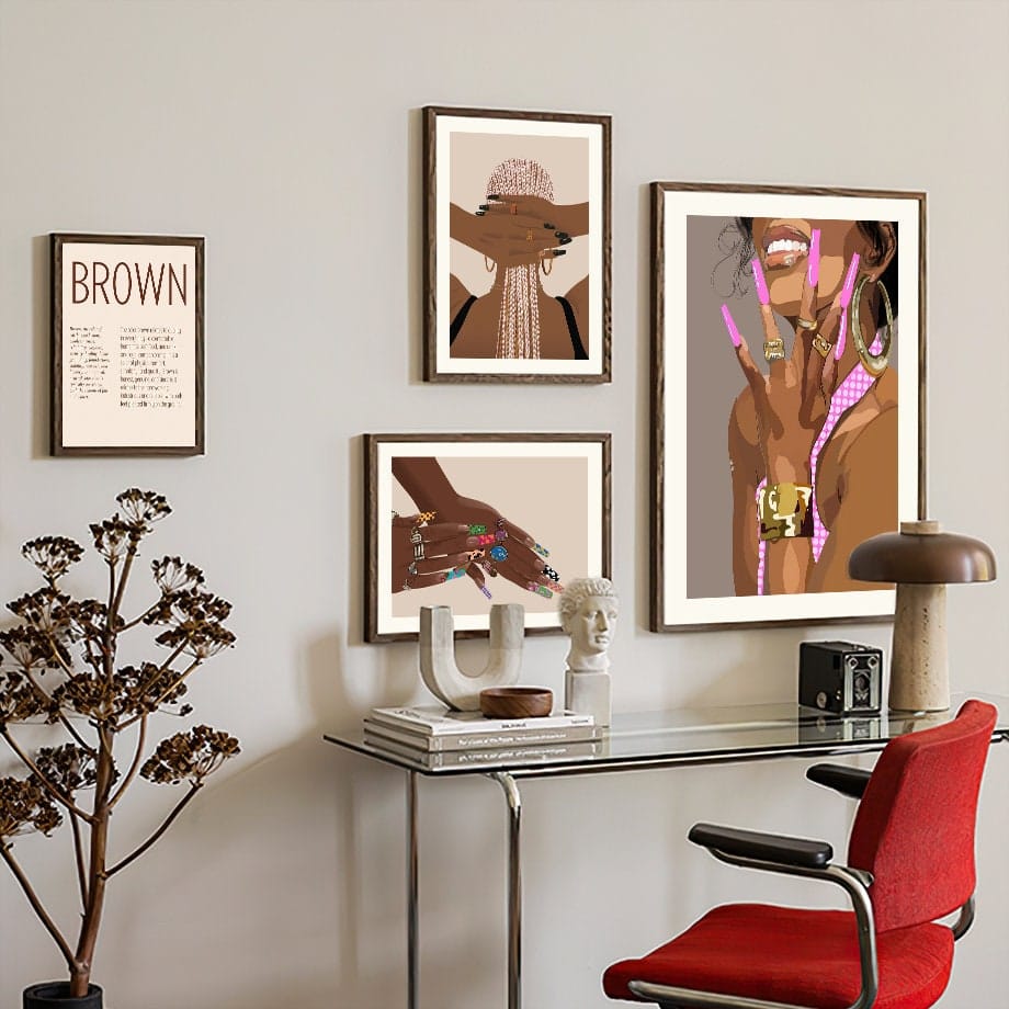 Poster Boho Nägel Frau | Schwarz Braun · Bilder Wohnzimmer | Wandbilder Schlafzimmer | Deko Print ohne Rahmen | Bilder  Kunstdruck